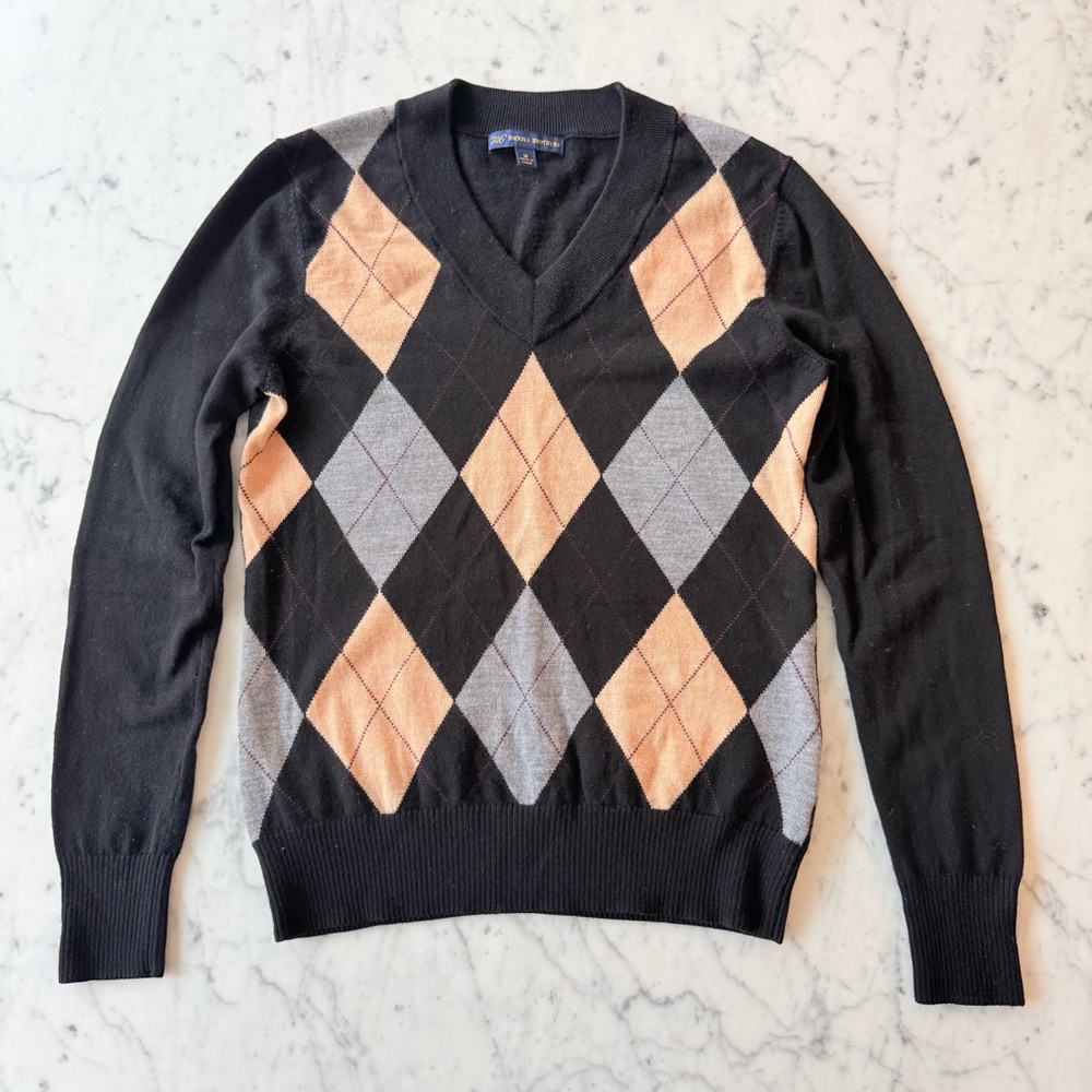 346 Brooks Brothers Sweater Argyle V Neck Wool Womens Size M